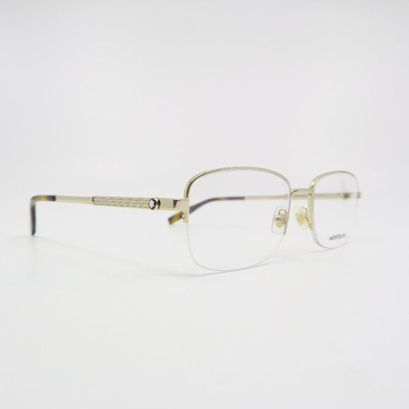 MontBlanc MB0028O 002 56mm Gold & Semi Rimless New Men's Eyeglasses Frames.